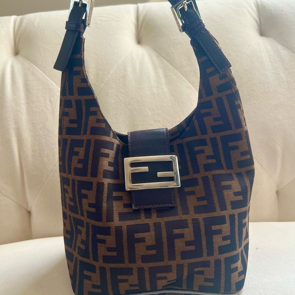 Fendi Handbags - Fendi Brown and Dark Brown FF Logo Shoulder Bag